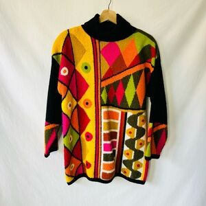 Vintage 80s Kitty Hawk by Vivian Wang Multicolored Geometric Sweater